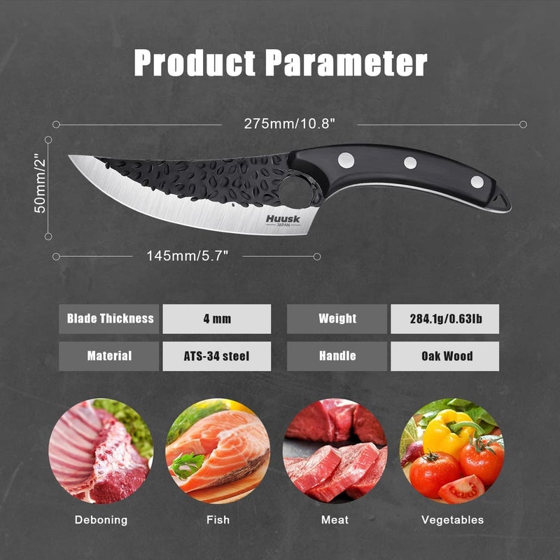 Huusk Viking Knife - Caveman Ultimo Boning Knife with Sheath, Hand Forged Full Tang for Kitchen or Camping Gift for Dad - Image 2