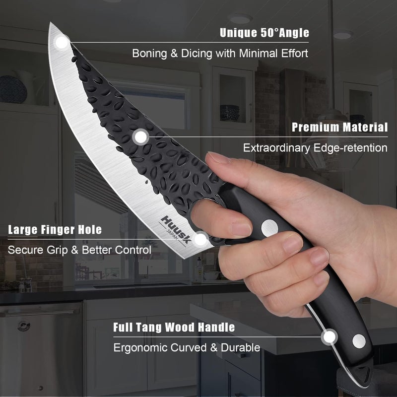Huusk Viking Knife - Caveman Ultimo Boning Knife with Sheath, Hand Forged Full Tang for Kitchen or Camping Gift for Dad - Image 4