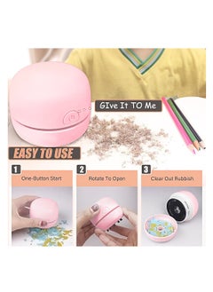OUYoo OUYoo desktop vacuum, USB charging, mini desktop vacuum, cleans rubber crumbs, dust, cordless, 360 rotation design, suitable for keyboards, home, school,Stationery， office, car(pink).  - Image 3