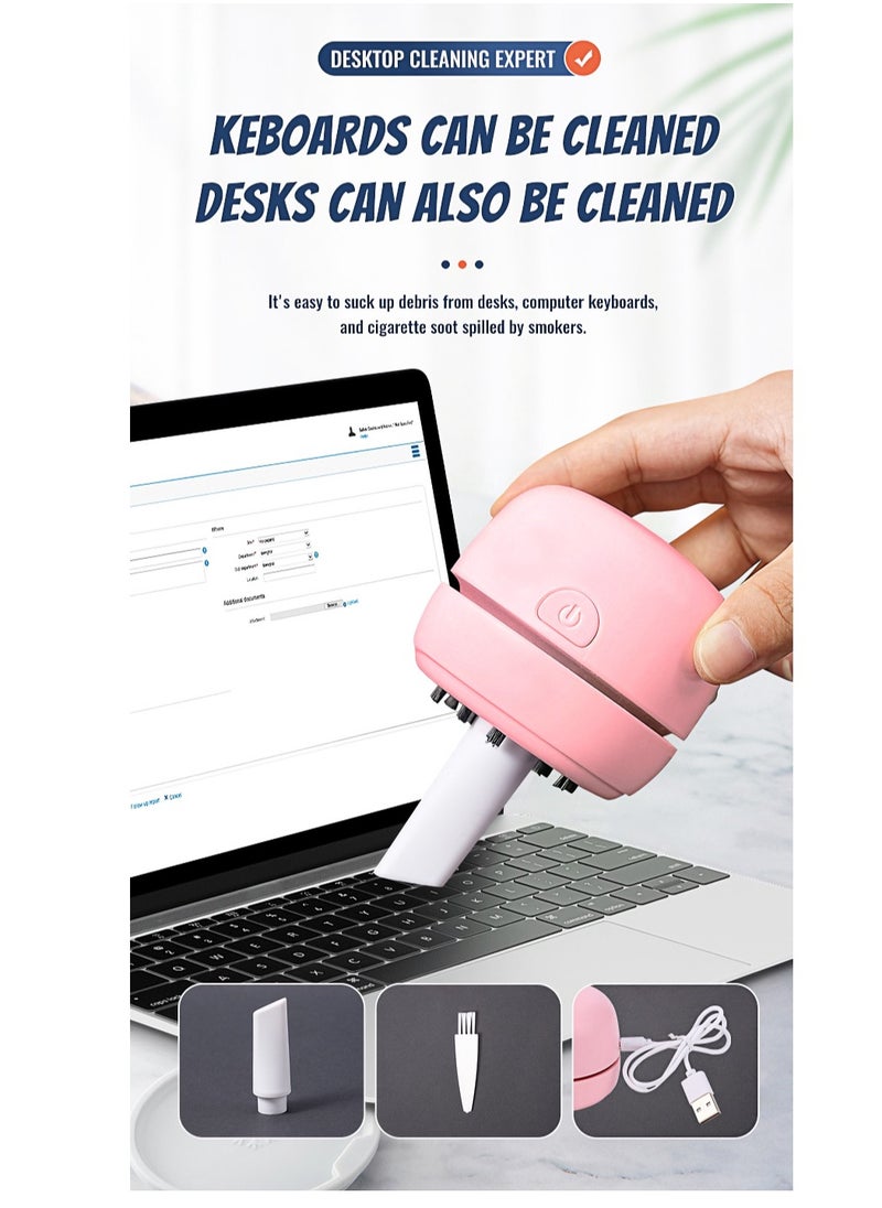 مكنسة سطح المكتب OUYoo، شحن USB، مكنسة سطح المكتب الصغيرة، تنظف فتات المطاط، الغبار، بدون حبال، تصميم دوران 360 درجة، مناسبة للوحات المفاتيح، المنزل، المدرسة، القرطاسية، المكتب، السيارة (وردي).