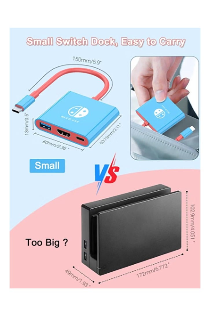 Switch Dock for Nintendo Switch & OLED, Nintendo Switch Docking Station for TV,Nintendo Switch Base Accessories,Portable Switch Travel Dock,USB C to HDMI Adapter for Steam Deck/MacBook/Laptop - Image 3