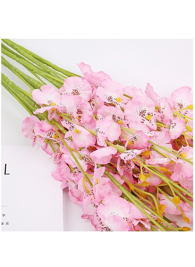 Bluejw 12-Piece Artificial Orchids Flower With Long Stem Pink/Green - Image 2