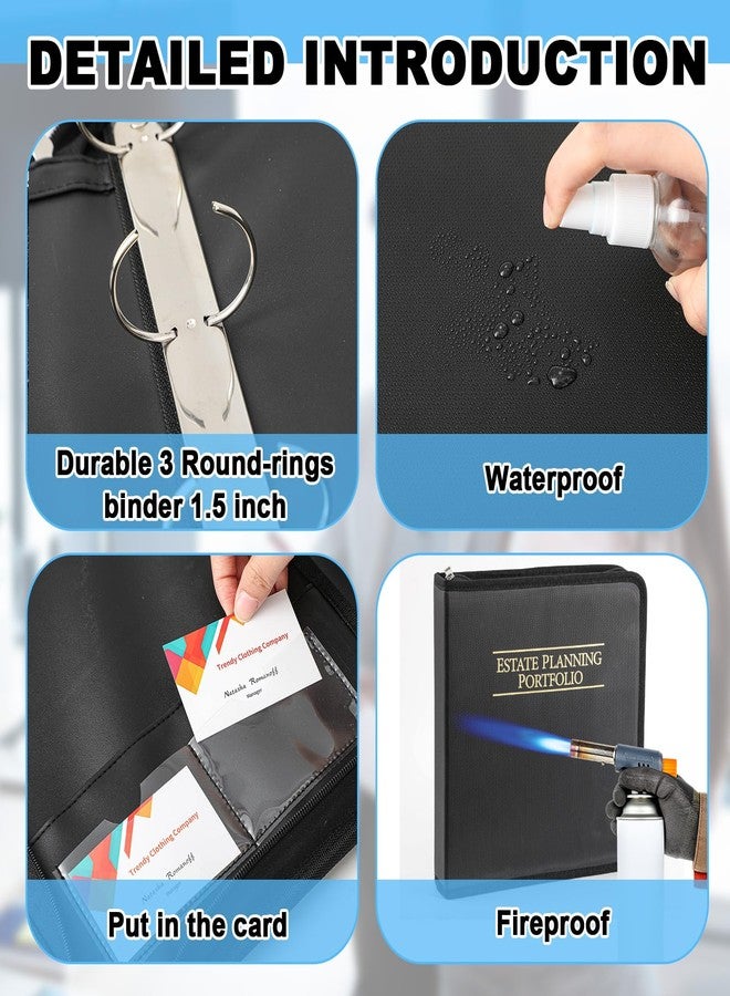 Henoyso Fireproof Estate Planning Portfolio Black 1.5" 3 Ring End of Life Binder with Zip Estate Planning Organizer for Wills, Trusts, Powers of Attorney, 12 Indexed Dividers Included - Image 4
