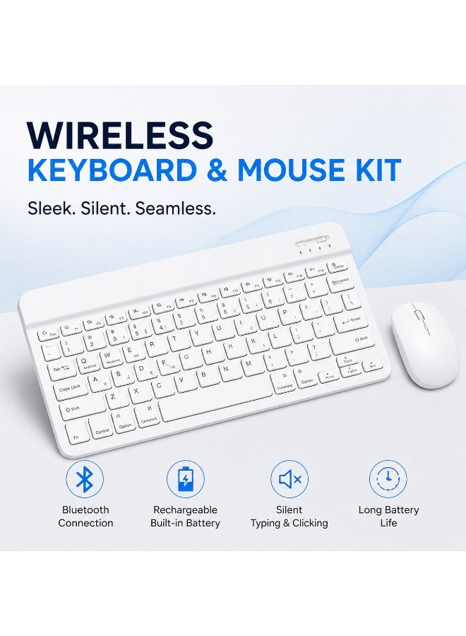Hedge Wireless Bluetooth Keyboard and Mouse Combo Rechargeable Slim Keyboard Kit with Multi-Device Support Silent Click Mouse Long Battery Life Compact Portable Design for Laptop PC Tablet White - Image 2