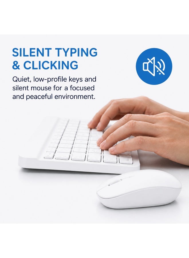 Hedge Wireless Bluetooth Keyboard and Mouse Combo Rechargeable Slim Keyboard Kit with Multi-Device Support Silent Click Mouse Long Battery Life Compact Portable Design for Laptop PC Tablet White - Image 4