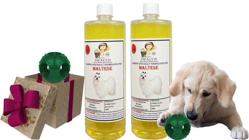 swacch Pet Shampoo | Puppy Safe Shampoo | PH Balanced | Ditch to Itch for Maltese Dog Shampoo 2 Litre (Lemon) + Goofy Ball Chew Toy Combo Pack - Image 1
