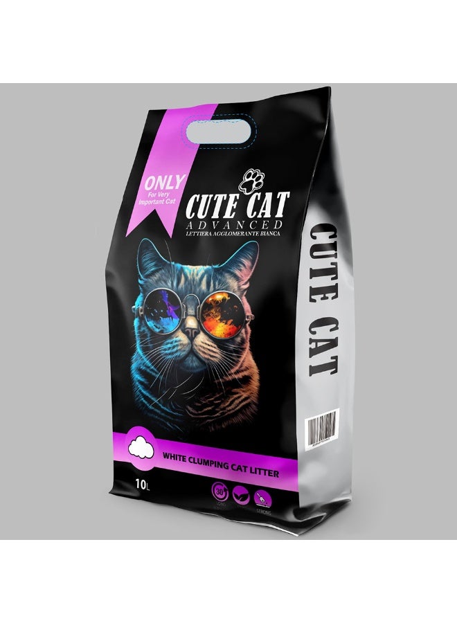 Cute Cat Advanced Clumping Lavender Scented Cat Litter 10L bag, Natural White Bentonite with  Low Dust Formula - Image 1