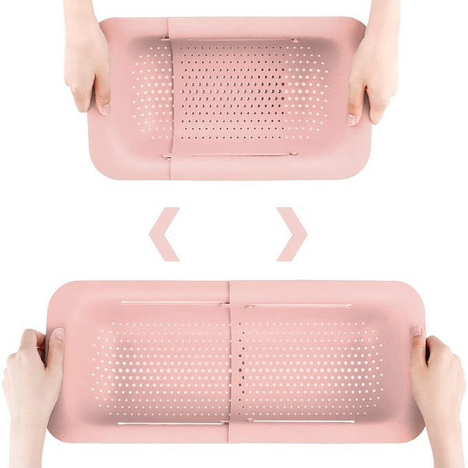 COLLAPSIBLE COLANDER KITCHEN EXTENDABLE STRAINER FRUITS VEGETABLES NOODLE PASTA FOOD DRAIN BASKET SPACESAVER PORTABLE DRAINER OVER SINK 1 4PINK