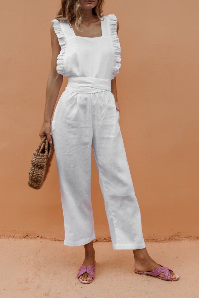 2019 AliExpress Europe and America Explosive Sleeveless Lace Jumpsuit white L - Image 1