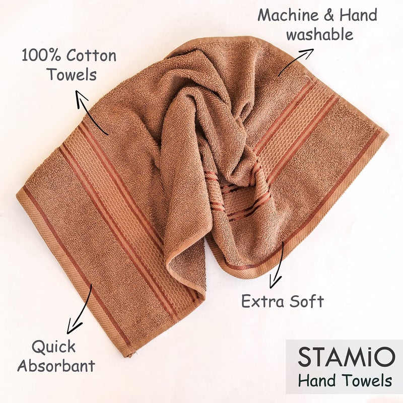 STAMIO Cotton 425 GSM Hand Towel Set of 3, 33 X 51 cm for Men, Women, Home Use, Gym, Wash Basin | Soft, Absorbent, Quick Dry, Small Size Towels, Travel Friendly | Magenta, Brown and Gajri - Image 4
