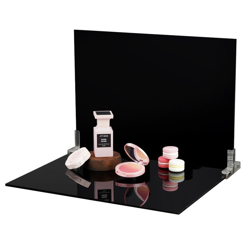 Meking Product Photography Backdrops, Black Double Sided Matte and Reflective Background for Food,Makeup, Jewelry and Other Small Product,2PCS 15.7x11.8in Photo Backdrop Boards with 2PCS Bracket - Image 1