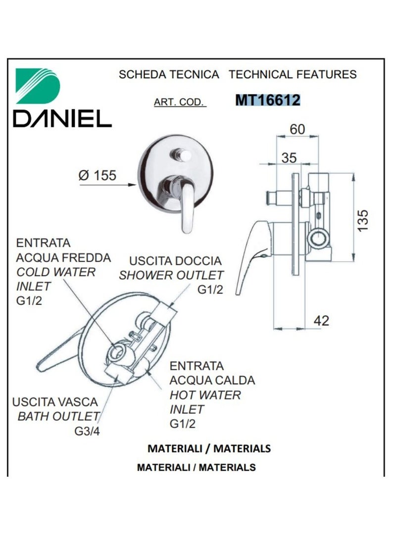 DANIAL Built-in bath/shower single-lever mixer with diverter MT16612 - Image 2
