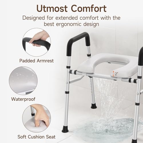 WAYES Toilet Seat Riser with Handles, Adjustable Elevated Toilet Seat with Padded Arms for Seniors and Elderly, Bathroom Safety Frame for Post-Surgery Recovery, Supports up to 400 lbs, Black - Image 5