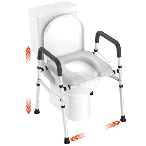 WAYES Toilet Seat Riser with Handles, Adjustable Elevated Toilet Seat with Padded Arms for Seniors and Elderly, Bathroom Safety Frame for Post-Surgery Recovery, Supports up to 400 lbs, Black - Image 1