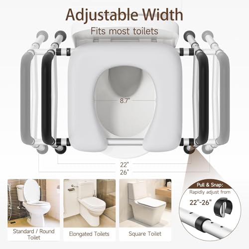 WAYES Toilet Seat Riser with Handles, Adjustable Elevated Toilet Seat with Padded Arms for Seniors and Elderly, Bathroom Safety Frame for Post-Surgery Recovery, Supports up to 400 lbs, Black - Image 3