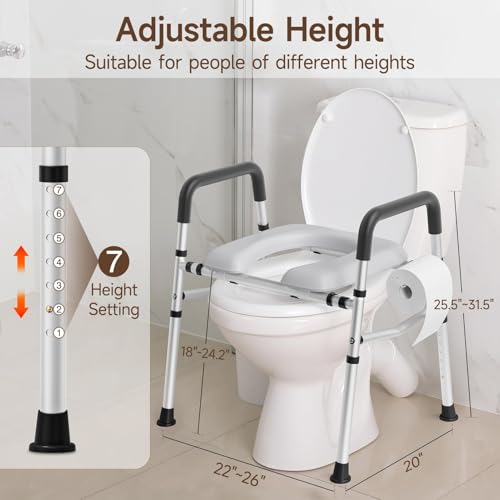 WAYES Toilet Seat Riser with Handles, Adjustable Elevated Toilet Seat with Padded Arms for Seniors and Elderly, Bathroom Safety Frame for Post-Surgery Recovery, Supports up to 400 lbs, Black - Image 2