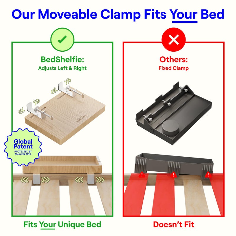 BedShelfie Wood Bedside Shelf for Bunk Bed & Top Bunk, College Dorm Room Essentials, Loft Nightstand, Floating Bed Side Table Tray Storage, Dorm Room Decor by Smallish - (Flexfit Bamboo Model, Black) - Image 3