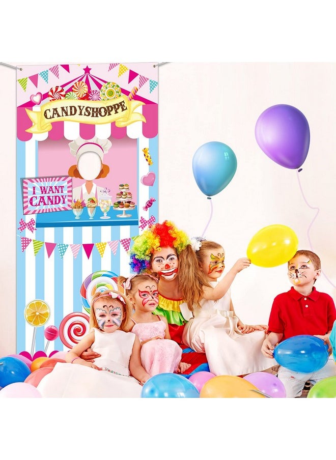 Irenare Candy Shop Party Decoration Sweet Shoppe Hanging Banner Background Carnival Photo Door Decor Backdrop Props 70.87 X 35.43 Inch Large Photo Door Banner For Candy Shop Sweet Party Carnival Game Supplies  - Image 3