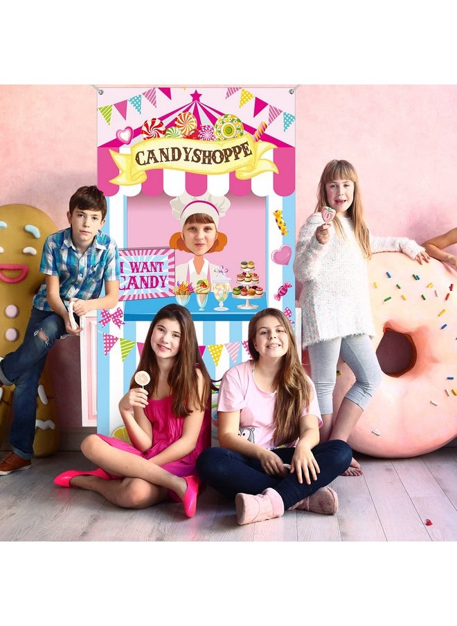 Irenare Candy Shop Party Decoration Sweet Shoppe Hanging Banner Background Carnival Photo Door Decor Backdrop Props 70.87 X 35.43 Inch Large Photo Door Banner For Candy Shop Sweet Party Carnival Game Supplies  - Image 5
