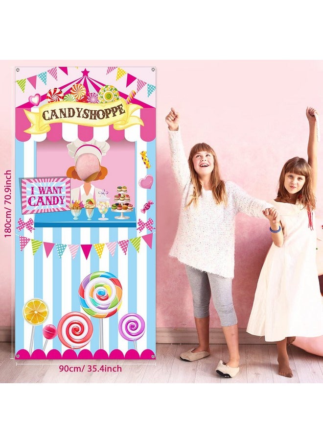 Irenare Candy Shop Party Decoration Sweet Shoppe Hanging Banner Background Carnival Photo Door Decor Backdrop Props 70.87 X 35.43 Inch Large Photo Door Banner For Candy Shop Sweet Party Carnival Game Supplies  - Image 2