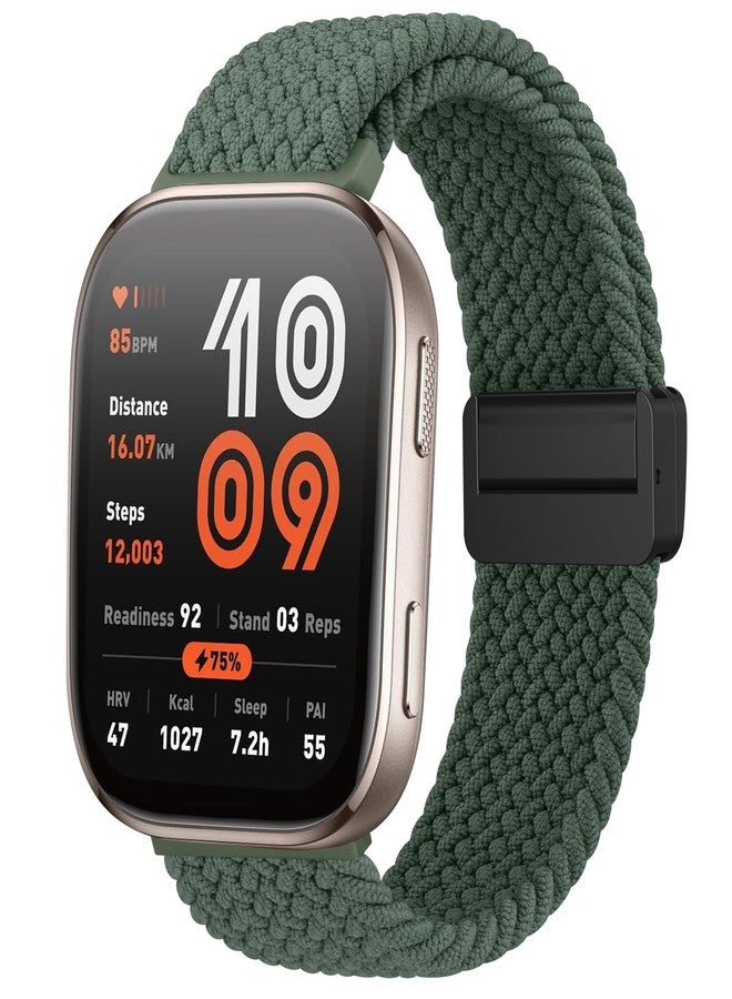 اي كي سوار AK مغناطيسي مضفر لساعات Amazfit Bip 6 / Bip 5 و Amazfit GTR 4، سوار معصم رياضي من النايلون الناعم مقاس 22 مم متوافق مع ساعات Amazfit Bip 6 / Bip 5 / GTR 4 للرجال والنساء (لون أخضر زيتوني) - Image 1
