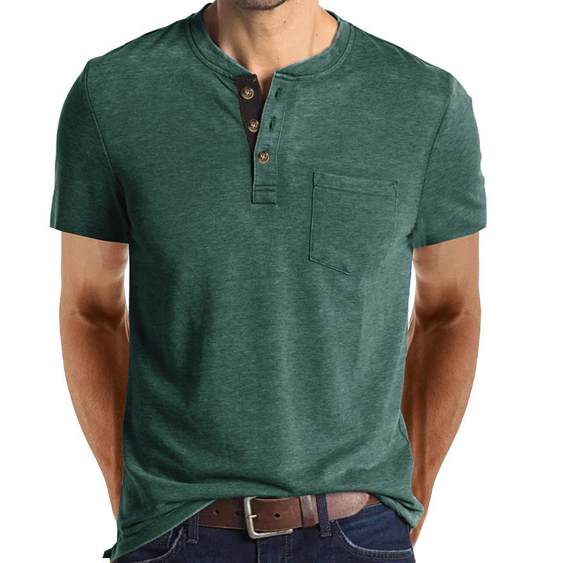 2024 Summer Men'S Short-Sleeved T-Shirt Men'S Henry T-Shirt Clothing Crewneck Top - Image 3