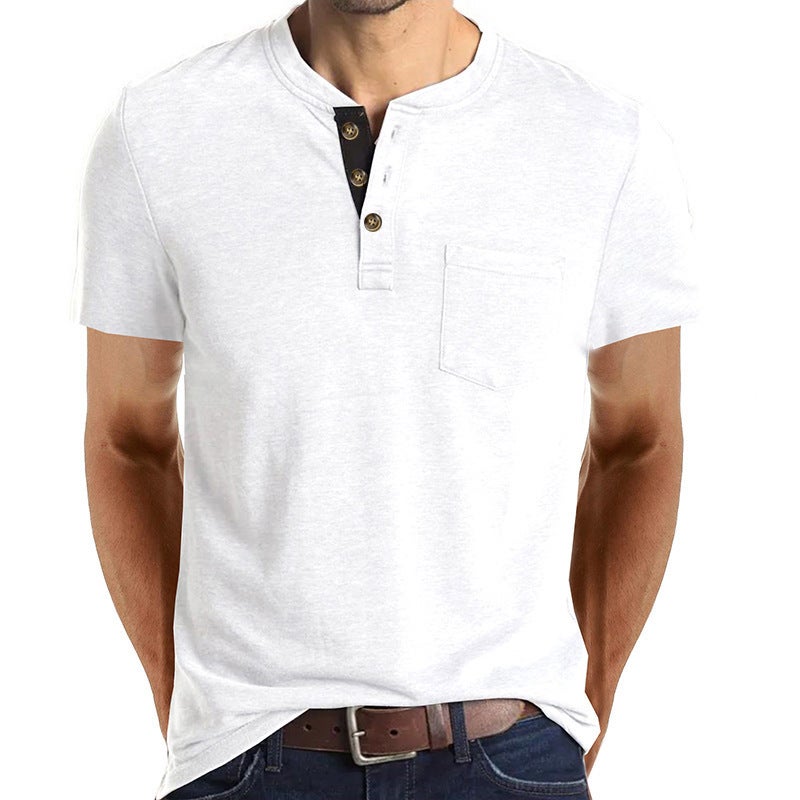 2024 Summer Men'S Short-Sleeved T-Shirt Men'S Henry T-Shirt Clothing Crewneck Top - Image 5
