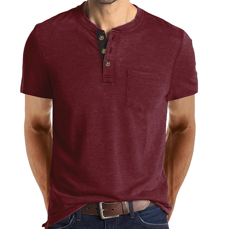 2024 Summer Men'S Short-Sleeved T-Shirt Men'S Henry T-Shirt Clothing Crewneck Top - Image 4