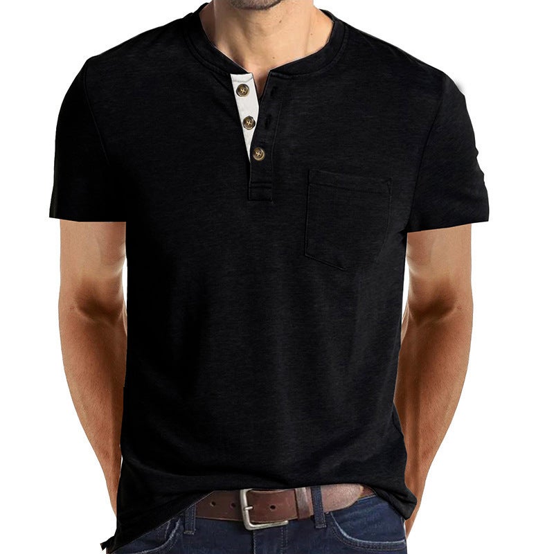 2024 Summer Men'S Short-Sleeved T-Shirt Men'S Henry T-Shirt Clothing Crewneck Top - Image 2