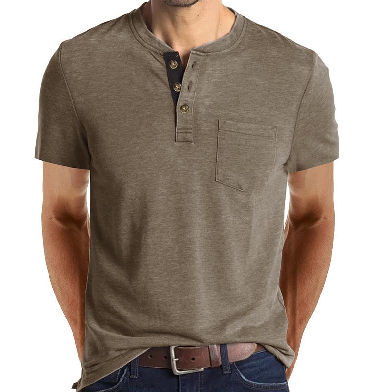 2024 Summer Men'S Short-Sleeved T-Shirt Men'S Henry T-Shirt Clothing Crewneck Top - Image 1