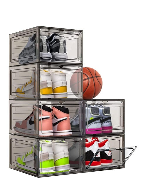 Shoe Organizer, Plastic Shoe Box with Magnetic Door, 6 Pack Shoe Containers for Sneaker Storage, Shoe Display Case