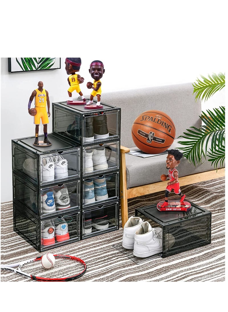 Shoe Organizer, Plastic Shoe Box with Magnetic Door, 6 Pack Shoe Containers for Sneaker Storage, Shoe Display Case