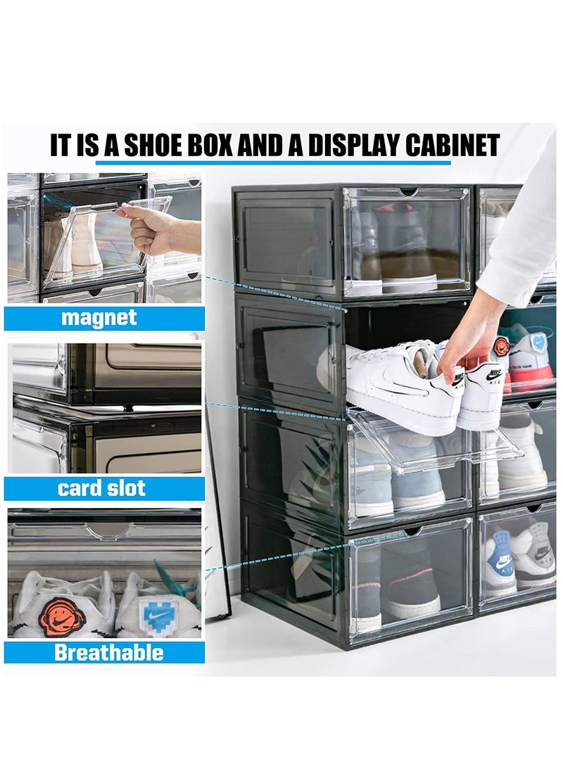 Shoe Organizer, Plastic Shoe Box with Magnetic Door, 6 Pack Shoe Containers for Sneaker Storage, Shoe Display Case