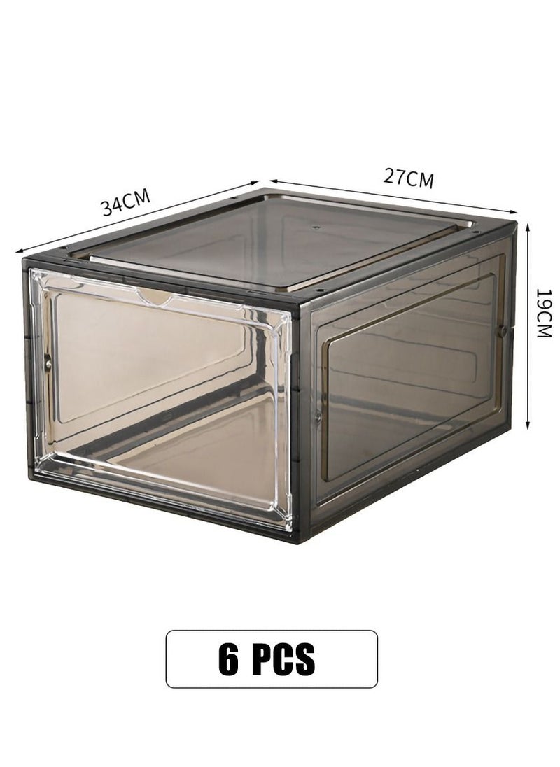 Shoe Organizer, Plastic Shoe Box with Magnetic Door, 6 Pack Shoe Containers for Sneaker Storage, Shoe Display Case