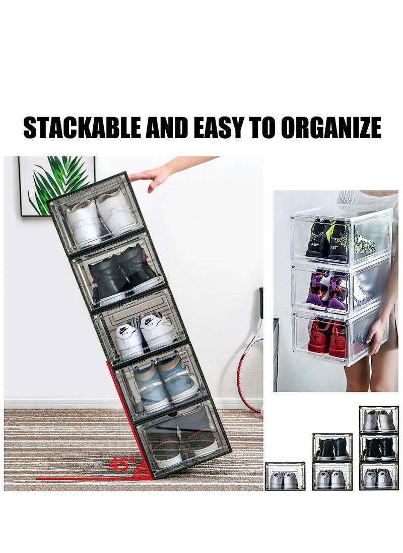 Shoe Organizer, Plastic Shoe Box with Magnetic Door, 6 Pack Shoe Containers for Sneaker Storage, Shoe Display Case