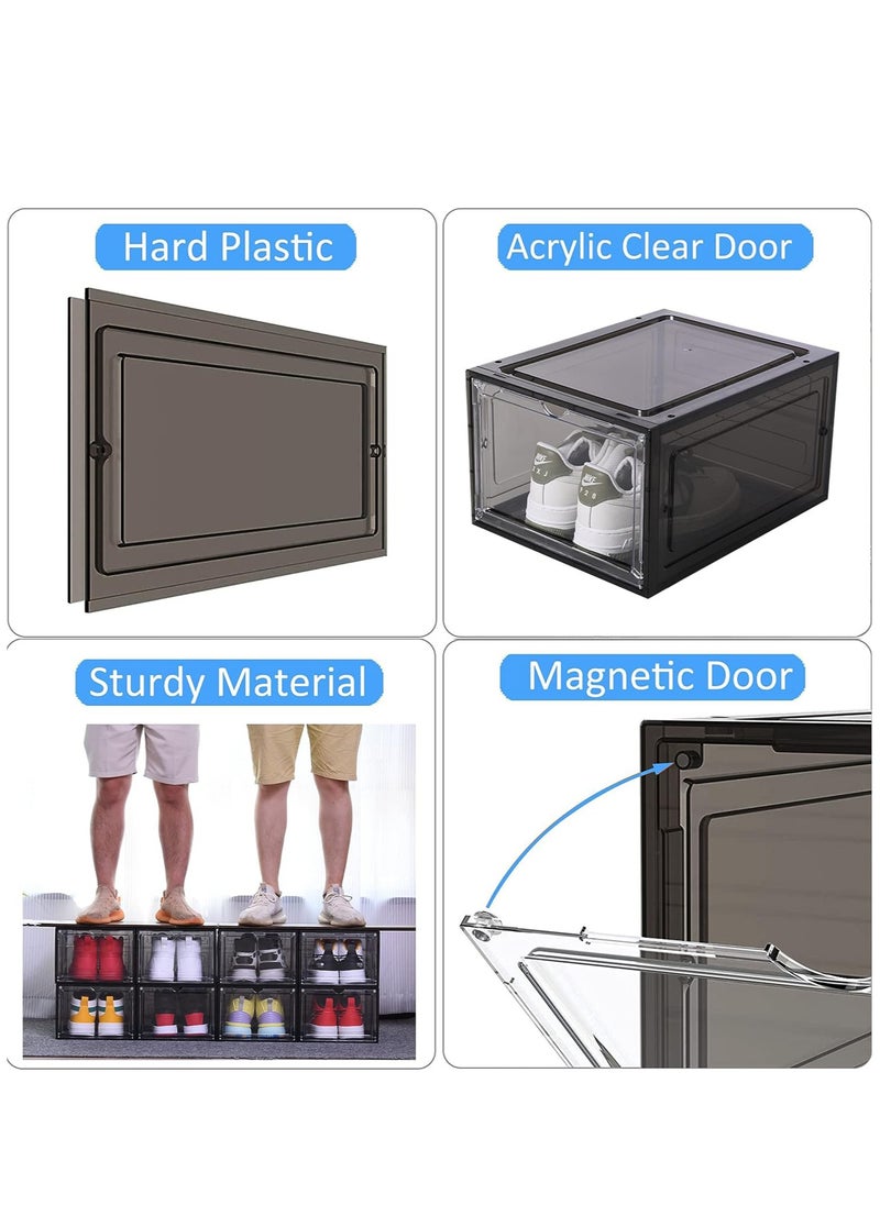 Shoe Organizer, Plastic Shoe Box with Magnetic Door, 6 Pack Shoe Containers for Sneaker Storage, Shoe Display Case