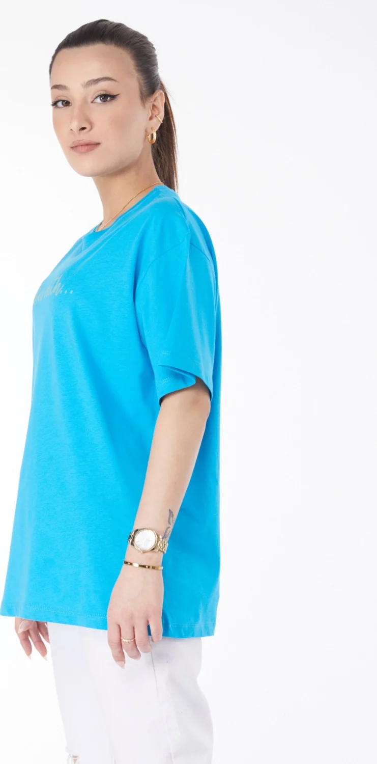 Tofisa 24651-BLUE Crew Neck Short Sleeve Printed T-Shirt