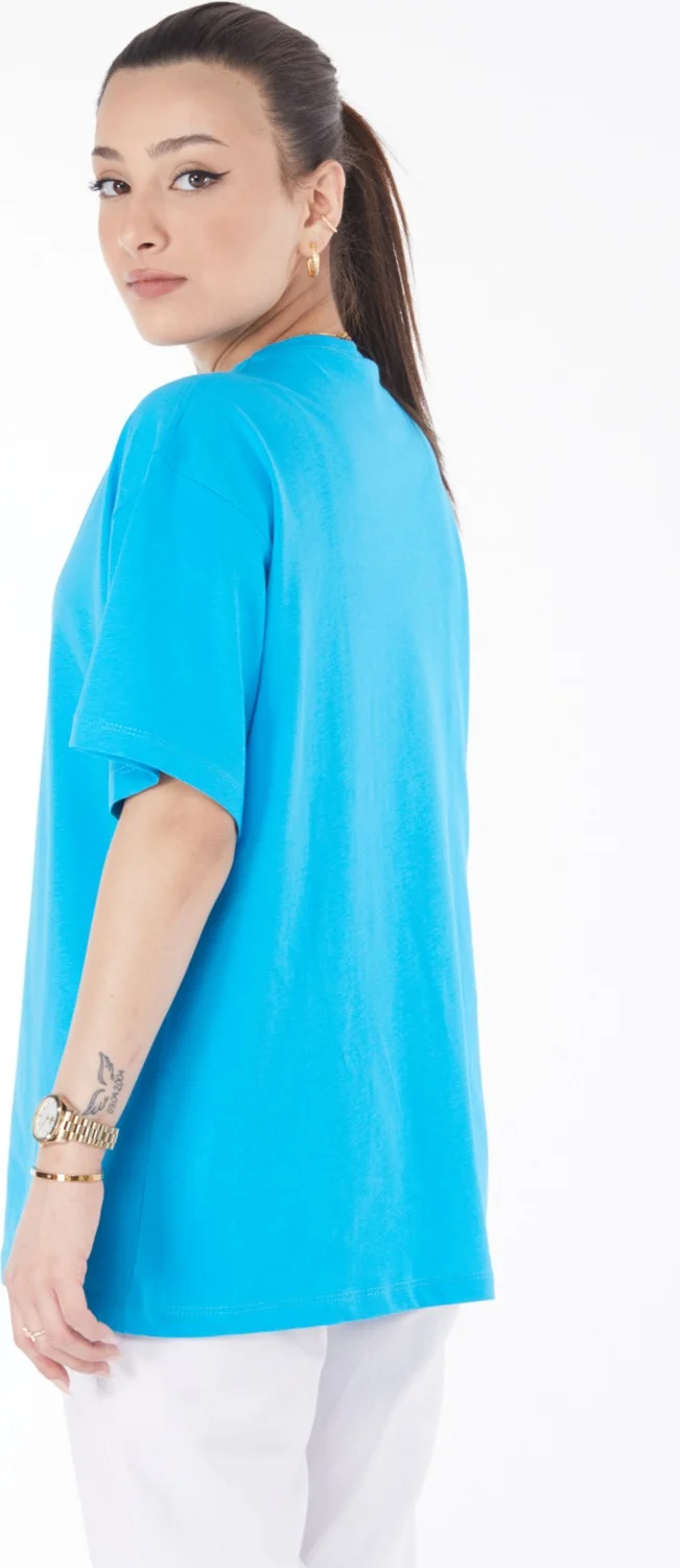 Tofisa 24651-BLUE Crew Neck Short Sleeve Printed T-Shirt