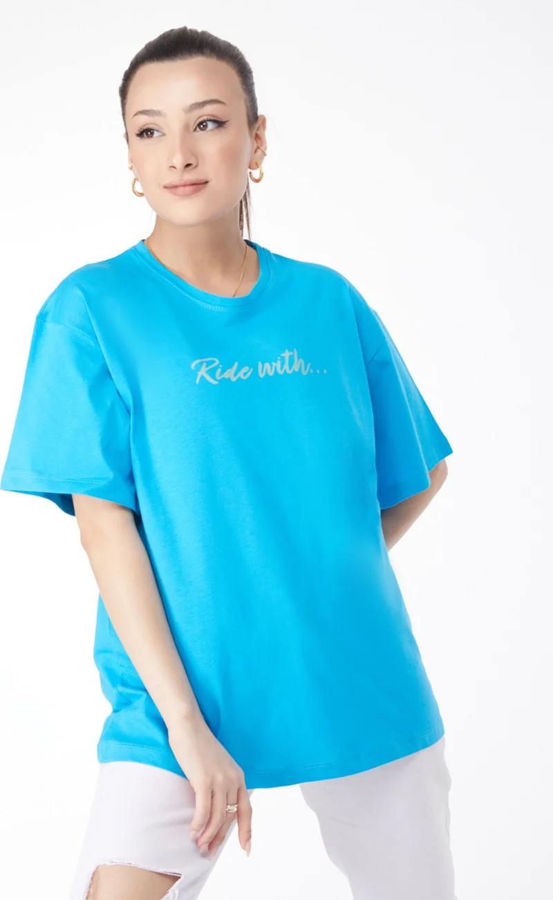 Tofisa 24651-BLUE Crew Neck Short Sleeve Printed T-Shirt