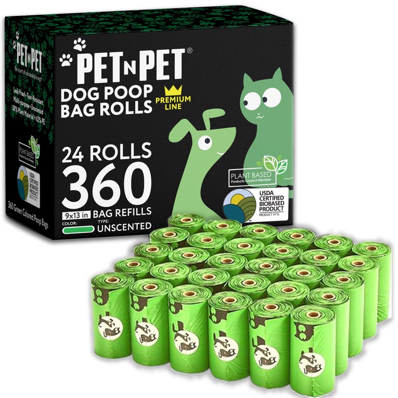 Pet N Pet 360 Counts Unscented Dog Poop Bags Rolls 38 Plant Based 62 PE Poop Bags For Dogs 24 Rolls Extra Thick Dog Waste Bag Doggie Poo Bag