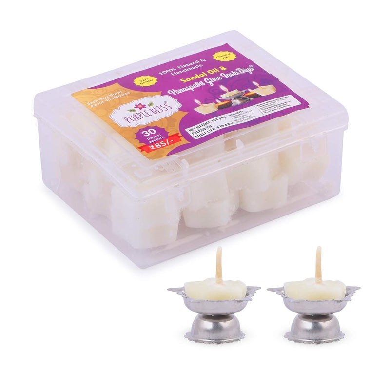 PurpleBliss 45 Minutes Burntime Pure Vanaspathi Ghee Diya with Sandal Essential Oil 30 Numbers - Image 3