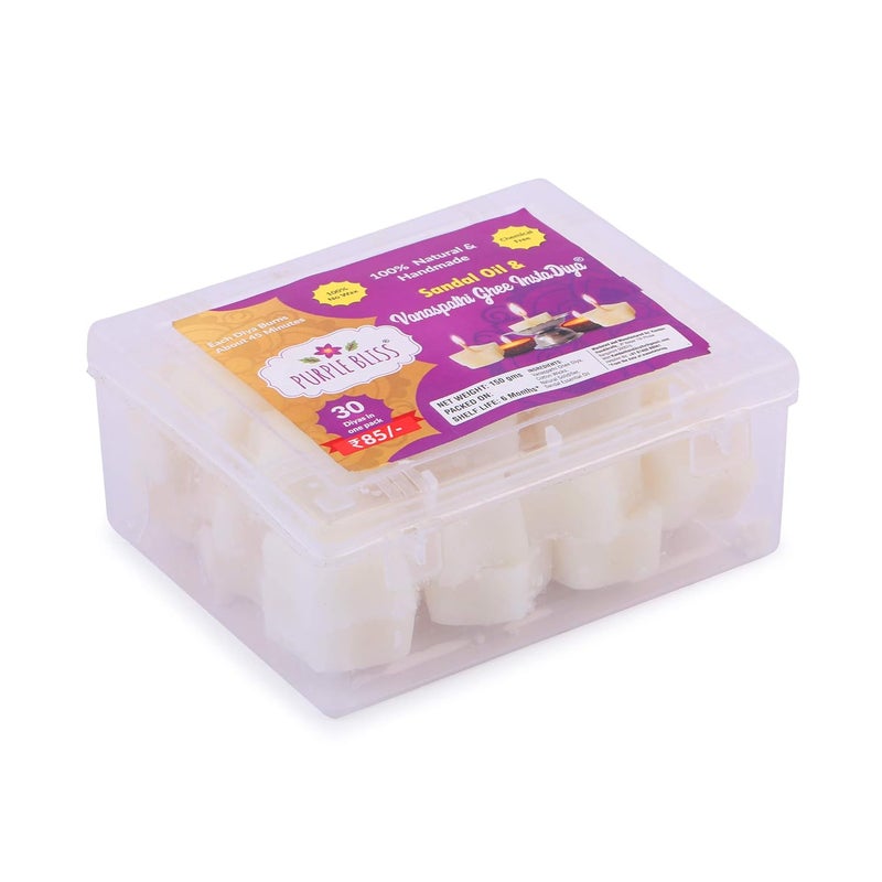 PurpleBliss 45 Minutes Burntime Pure Vanaspathi Ghee Diya with Sandal Essential Oil 30 Numbers - Image 2