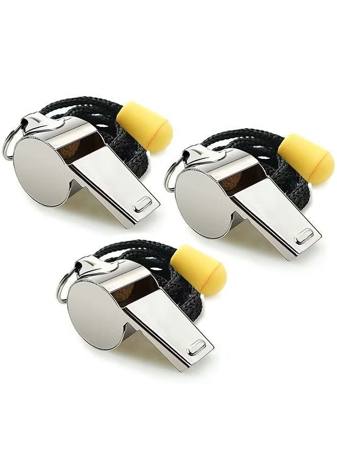 3 whistles, stainless steel sports whistle with lanyard - Image 1