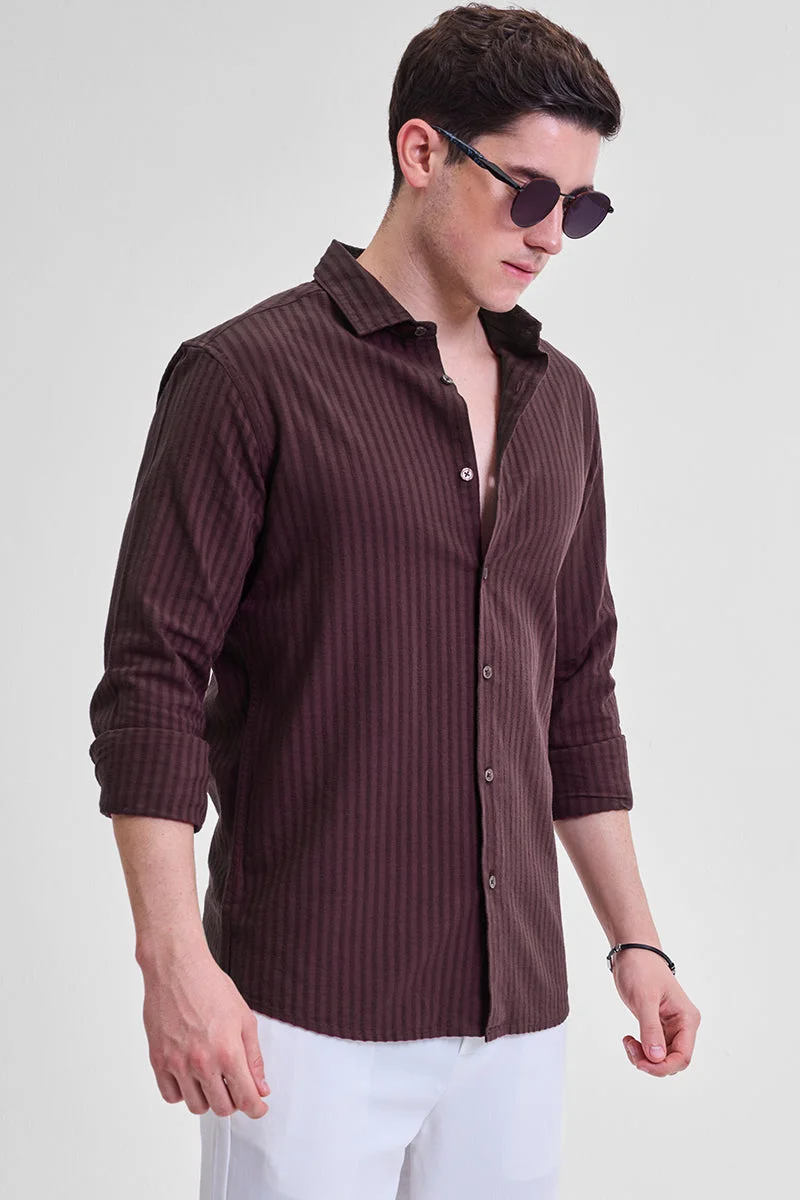 SNITCH Burgundy Stripes Slim Fit Shirt