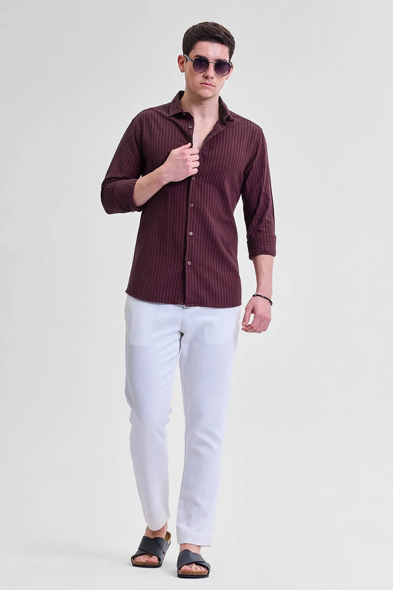 SNITCH Burgundy Stripes Slim Fit Shirt