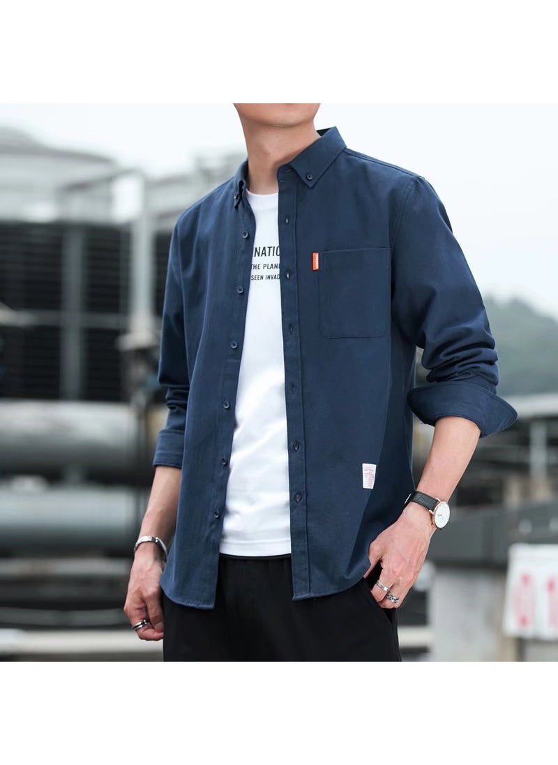 Generic - 2022 Spring Autumn Mens Slim Fit Casual Shirt Dark Blue - Image 1