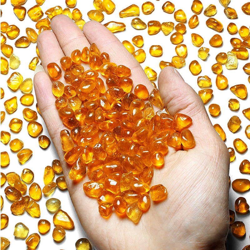 وايبر حجارة زجاجية WAYBER، 1 رطل/460 جرام من حصى زجاج البحر غير المنتظم، حجارة كريستال صناعية غير سامة لحشو المزهرية/تزيين حوض السمك/عرض الأحجار الكريمة/صنع زجاجات الأمنيات، برتقالي - Image 5