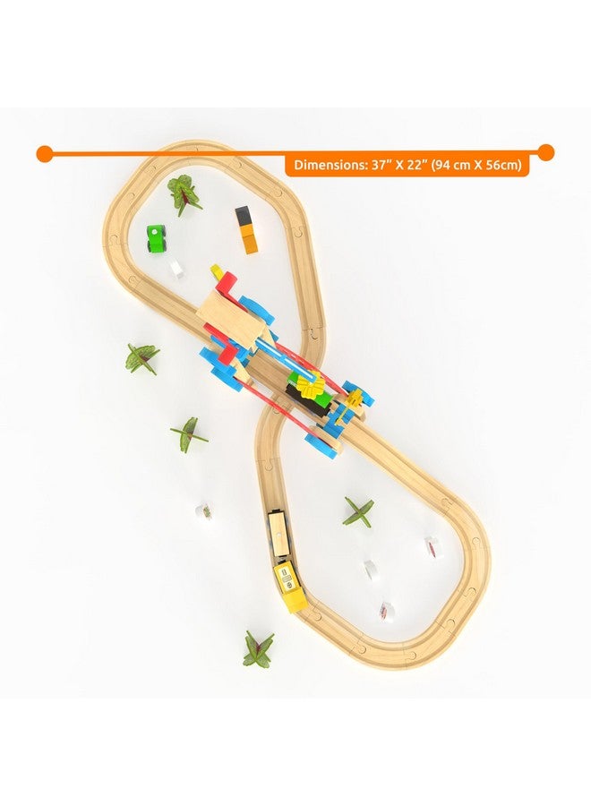 Orbrium مجموعة قطار خشبي ORBRIUM للبناء واللعب 65 قطعة مع رافعة وجسر متوافق مع توماس، بريو، إيميجيناريوم، ميليسا ودوج، إيكيا - Image 3