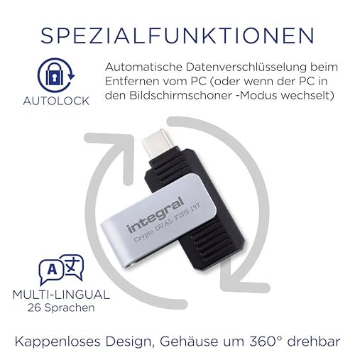 Integral 128GB Crypto-C Dual Encrypted USB Flash Memory Drive, AES-XTS 256-Bit Hardware Encrypted USB 3.2 with Secure Dual Password - Certified to FIPS 197, Compatible with Mac, MacBook, PC, Laptop - Image 5