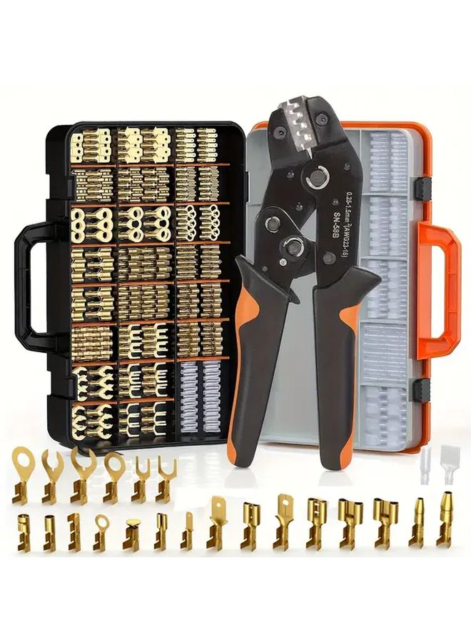Terminal Pliers Crimping Set For AWG 23 16 0.25 1 5mm² Terminals Includes 300 Insulated Sleeves 300 Coils And 2 8 4 8 6 3mm Male Female Connector Combo Kit - Image 1